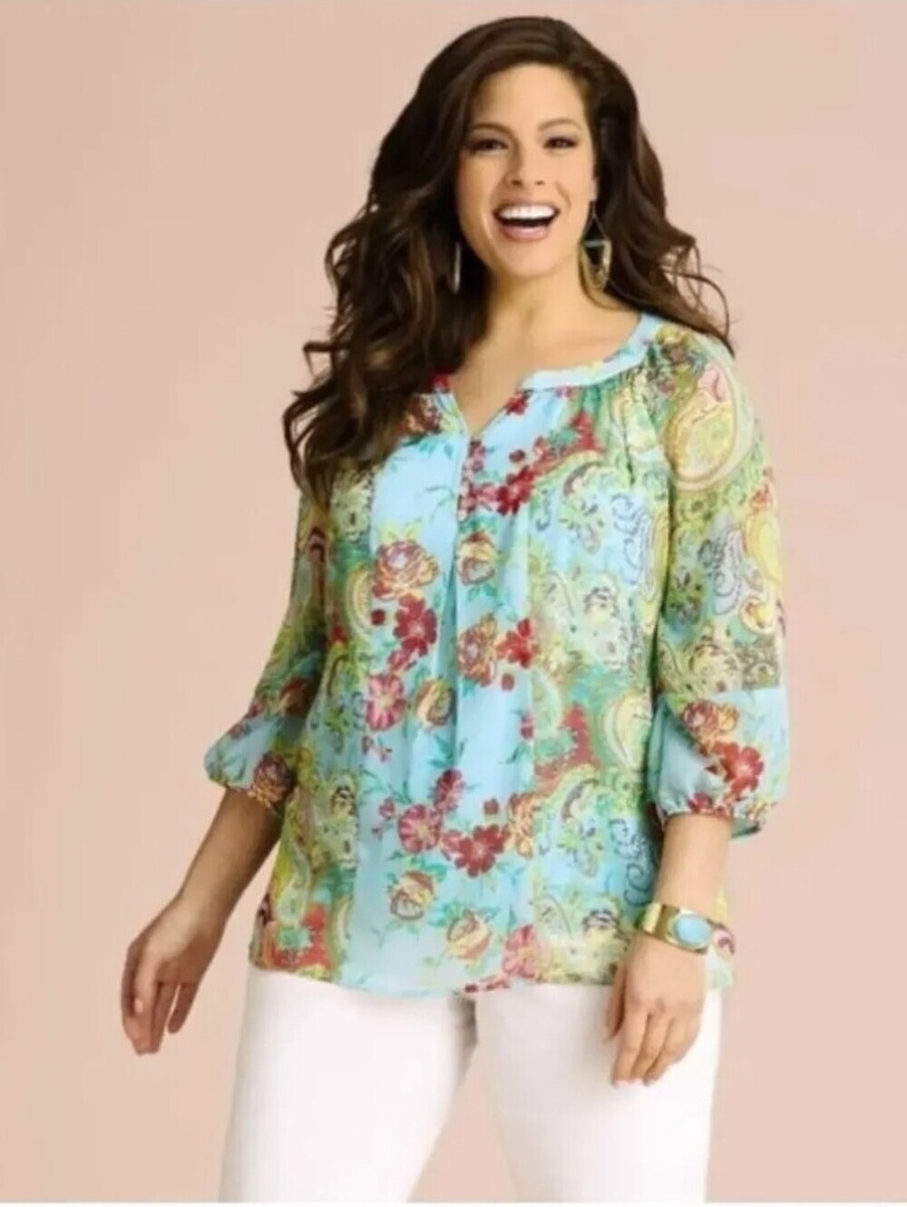 Anthropologie Fig And Flower Chiffon Light Blue Floral Paisley Blouse Size S